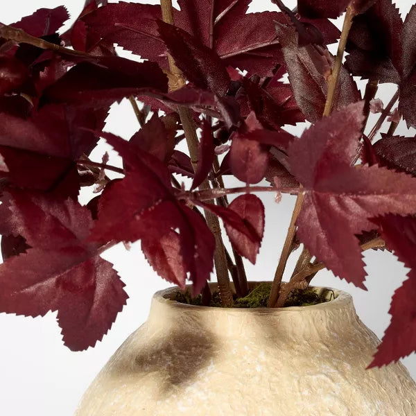 Potted Fall Leaf Arrangement in Vase Burgundy