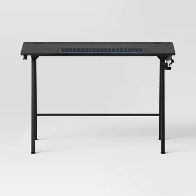 Gaming Dorm Desk with LED Lights and Headphone Holder