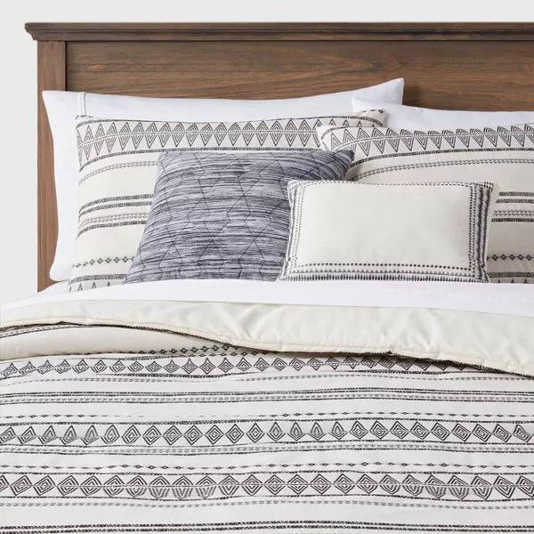 5pc Woven Diamond Stripe Comforter Set Cream/Black - King