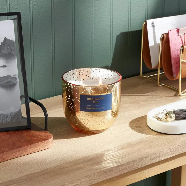 2-Wick Mercury Glass Candle Blue/Birchwood Tide, final cut