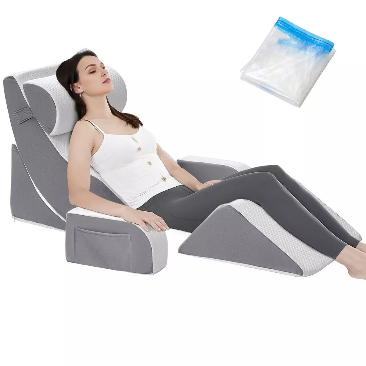 6-Piece Ergonomic Wedge Pillow Set Memory Foam Pillow for Back Leg Support