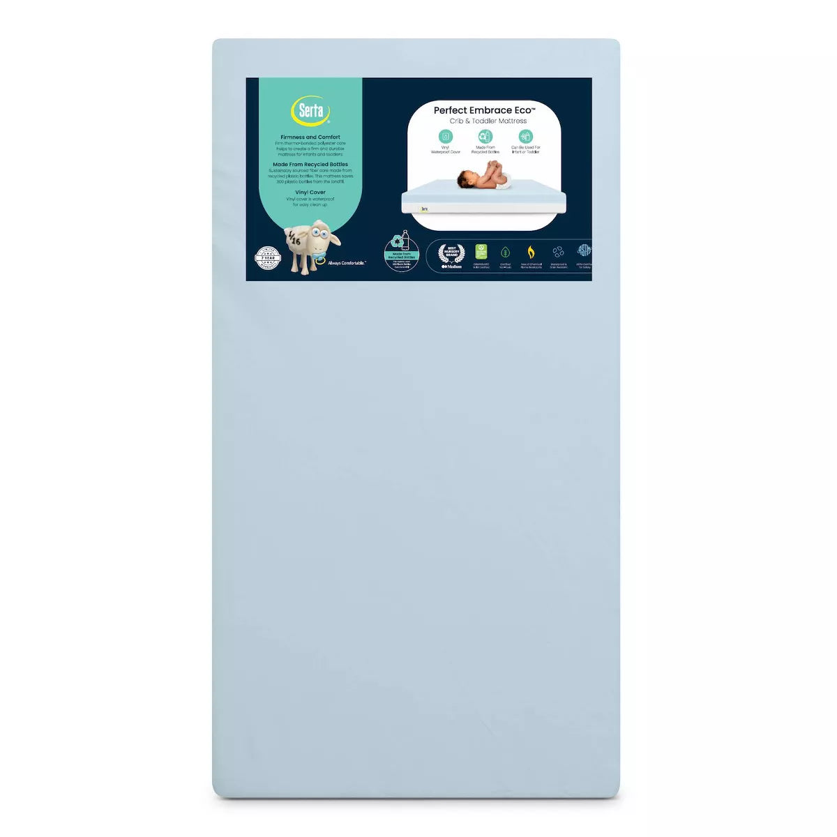 Perfect Embrace Eco Crib and Toddler Mattress - Greenguard Gold - Waterproof - White/Blue