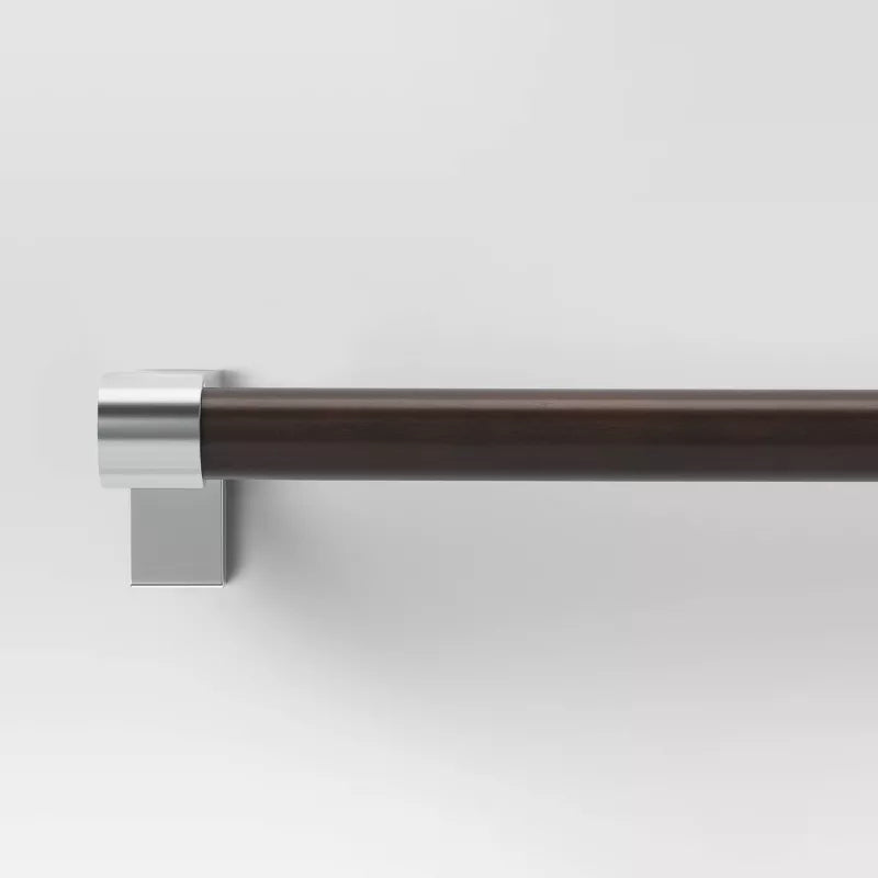 Dark Faux Wood Curtain Rod Nickel