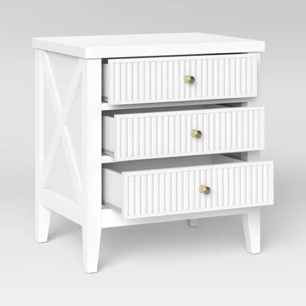 Wrentham Beadboard Farmhouse 3 Drawer Nightstand White