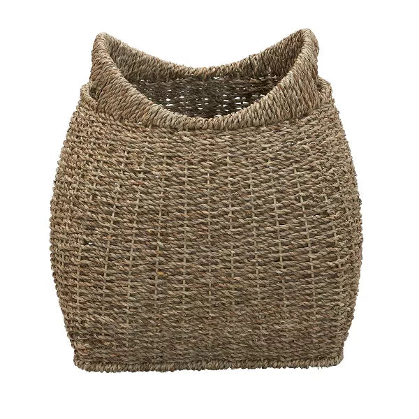 Basket with Handles Seagrass: Handwoven Round Storage, Brown Decorative Wicker