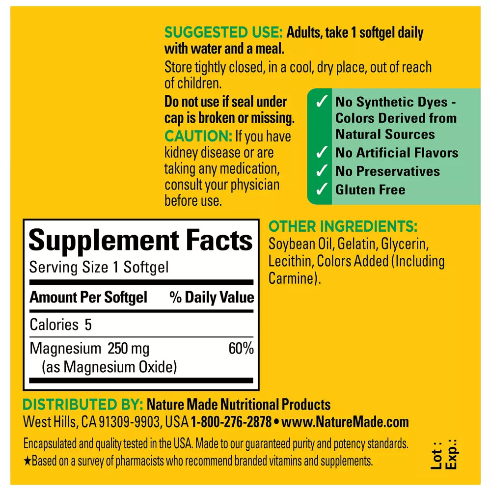 Nature Made Dietary Supplement Magnesium Softgels - 250mg - 50ct, Final Cut