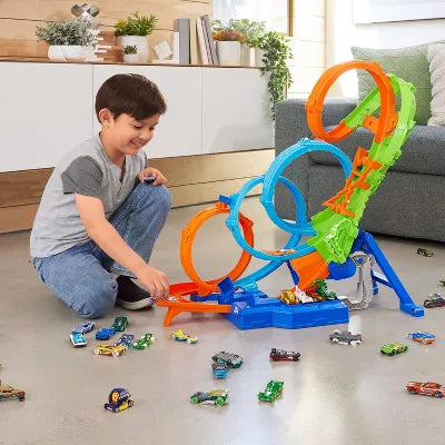 4-Loop Crash Out Track Set with Motorized Booster and Toy Car