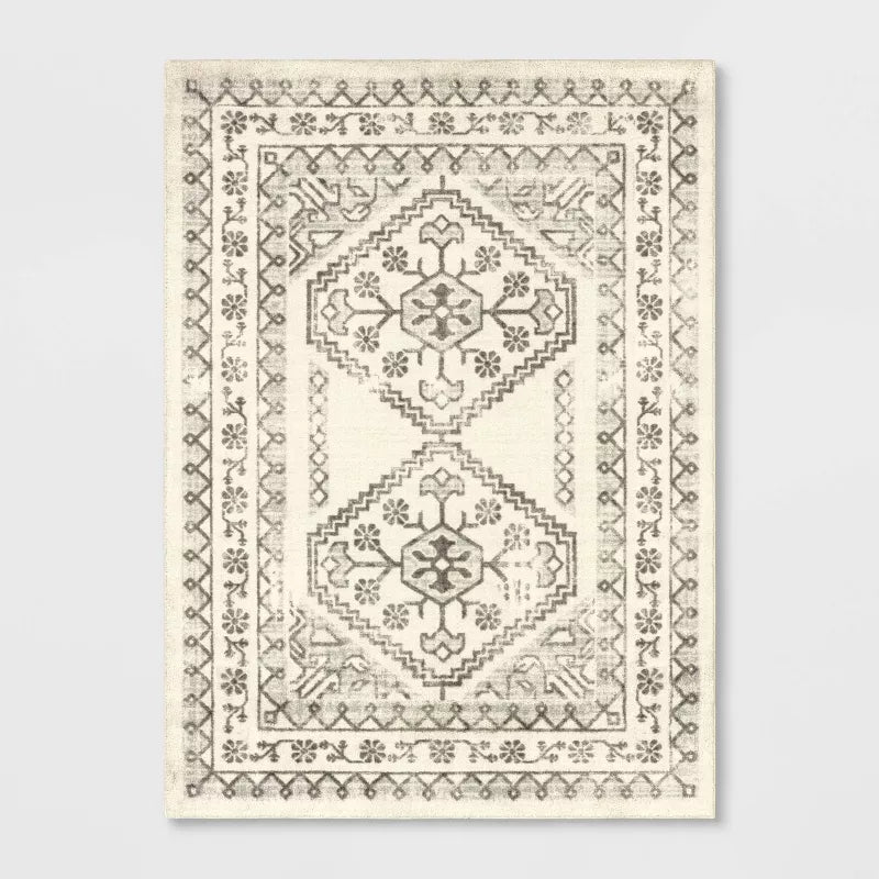 Washable Distressed Persian Accent Rug Cream - 4' x 5'6"