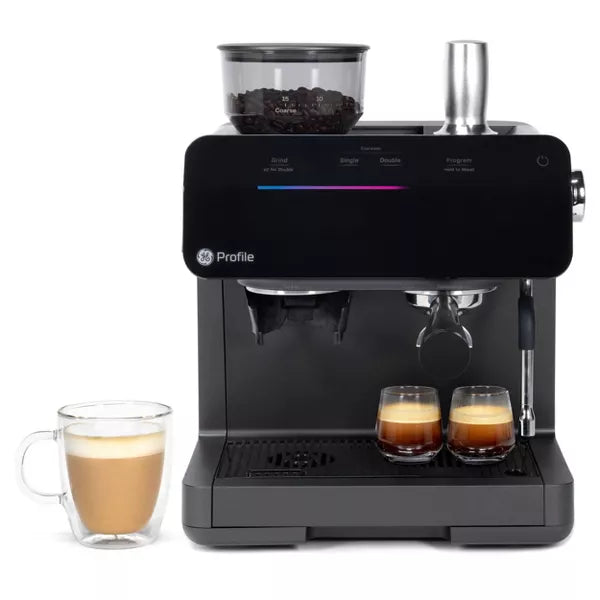 Profile Semi Automatic Stainless Steel Espresso Maker and Frother Black: Electric Coffee Machine, 10 Cup Capacity