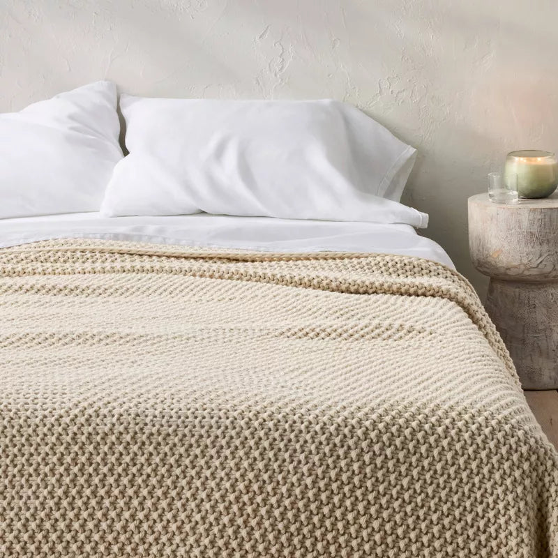 Chunky Knit Bed Blanket - Full/Queen