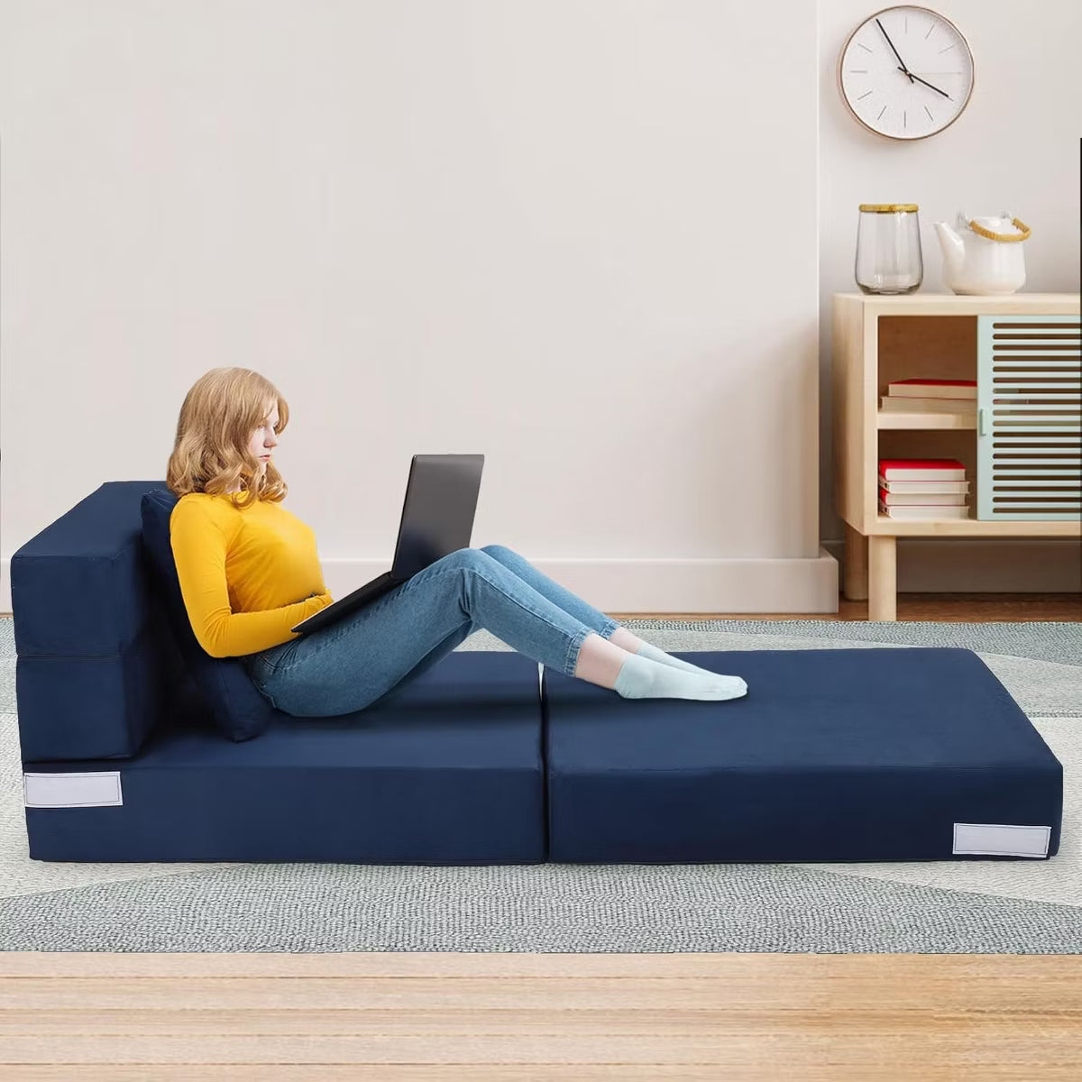 Single-Size Folding Sofa Bed w/Memory Foam - Blue SHOWROOM ITEM
