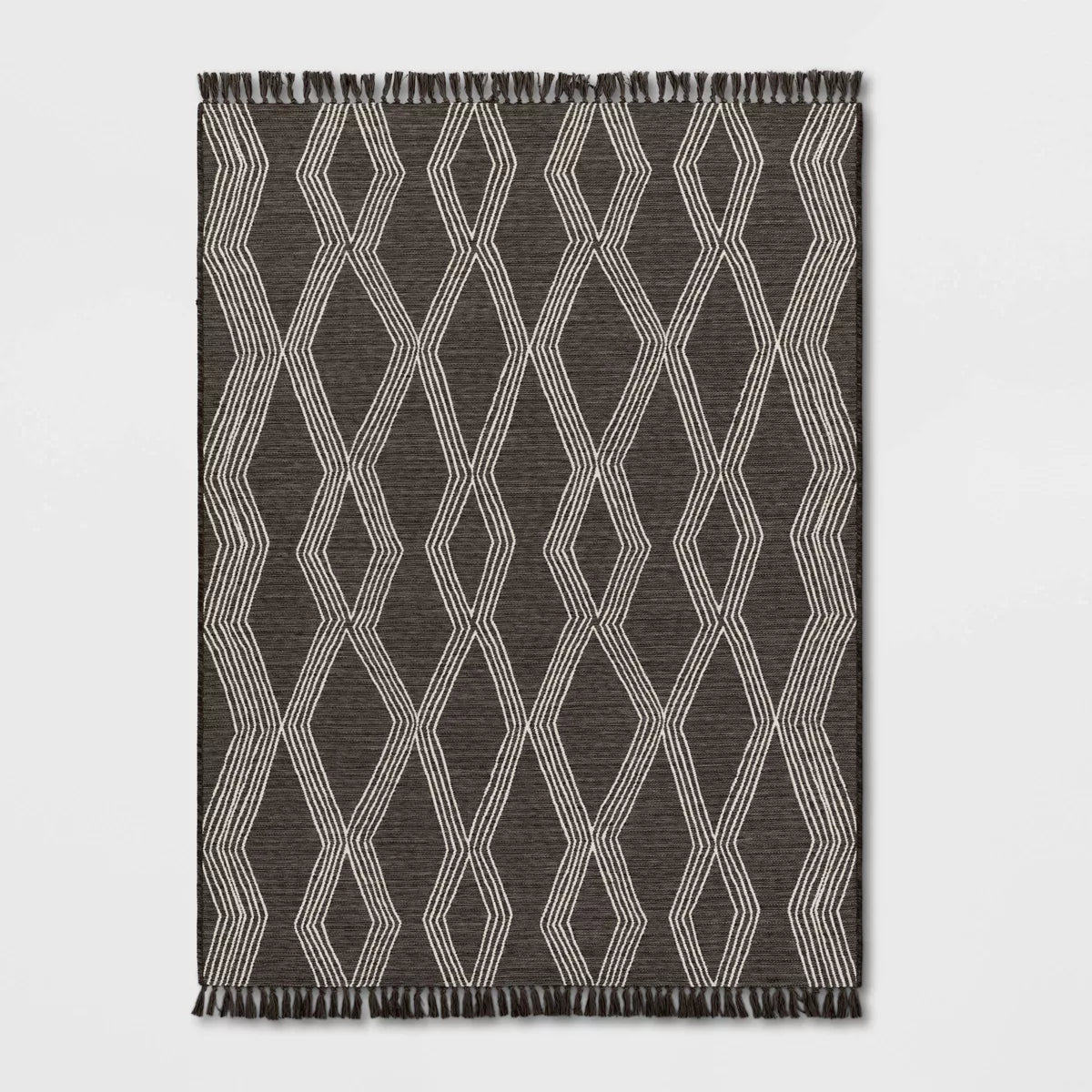 Modern Diamond Tapestry Rectangular Woven Outdoor Rug Charcoal Gray