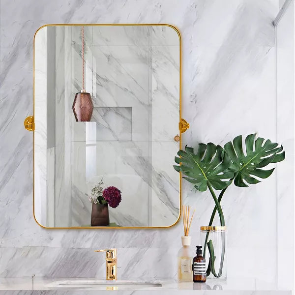 Metal Framed Pivoted Bathroom Wall Vanity Mirror Adjustable Wall-Mounted