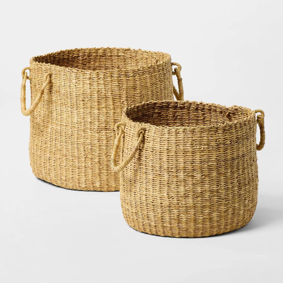 (Set of 2) Round Woven Baskets - Beige SHOWROOM ITEM