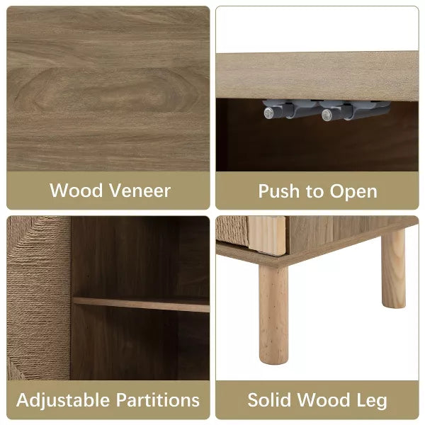 Natural Storage Cabinet, Sideboard Storage Cabinet with 2 Doors & Adjustable Shelf, Light Brown Accent Cabinet for Hallway