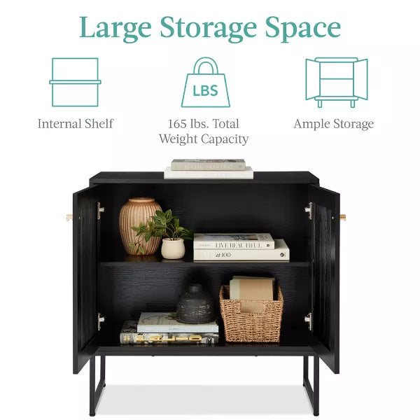 2-Door Rattan Storage Cabinet, Accent Furniture, Cupboard w/ Non-Scratch Foot Pads