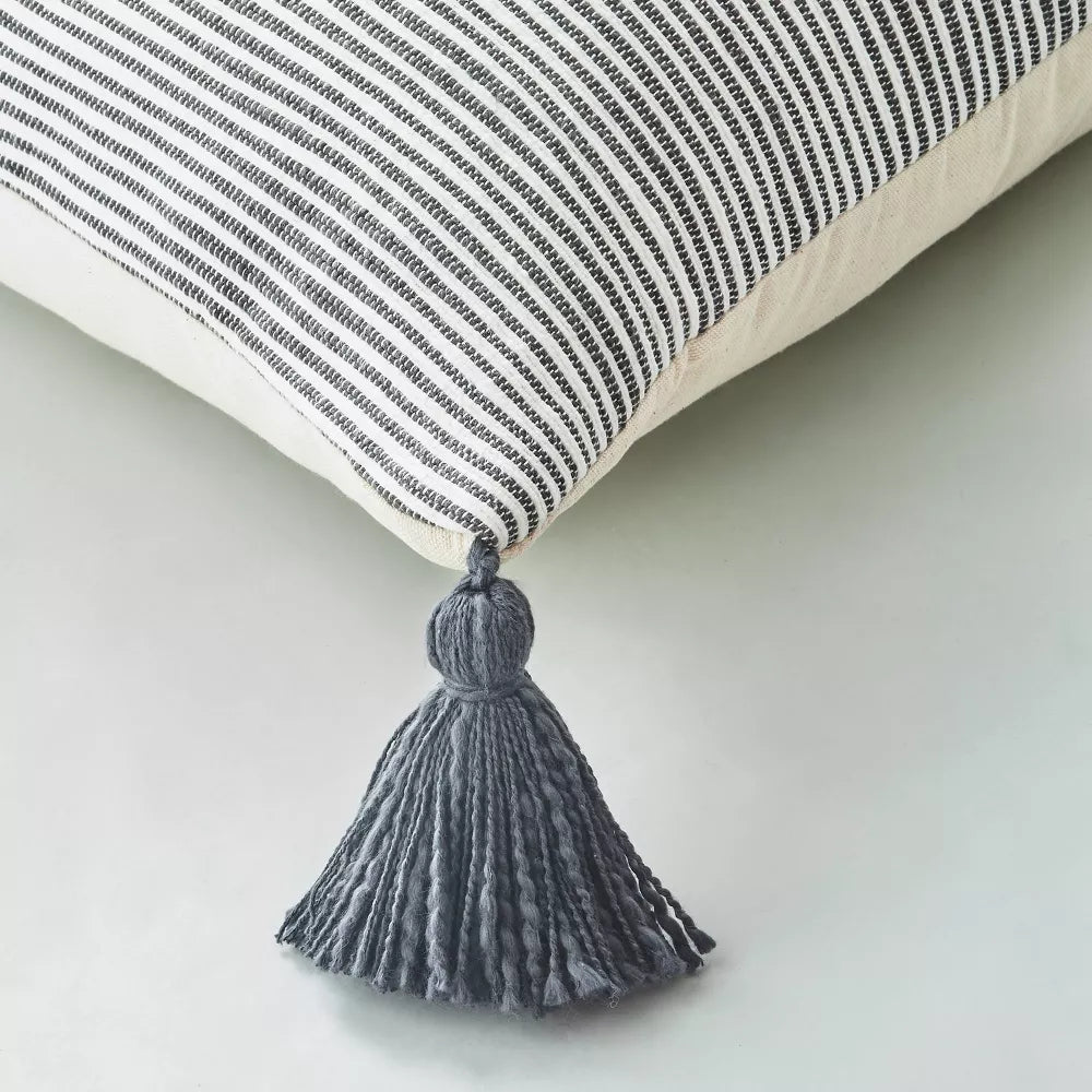 Woven Slub Stripe Throw Pillow with Tassels