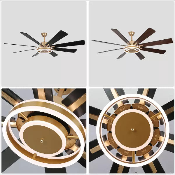 Modern Gold LED Ceiling Fan 6-Speed Reversible Chandelier