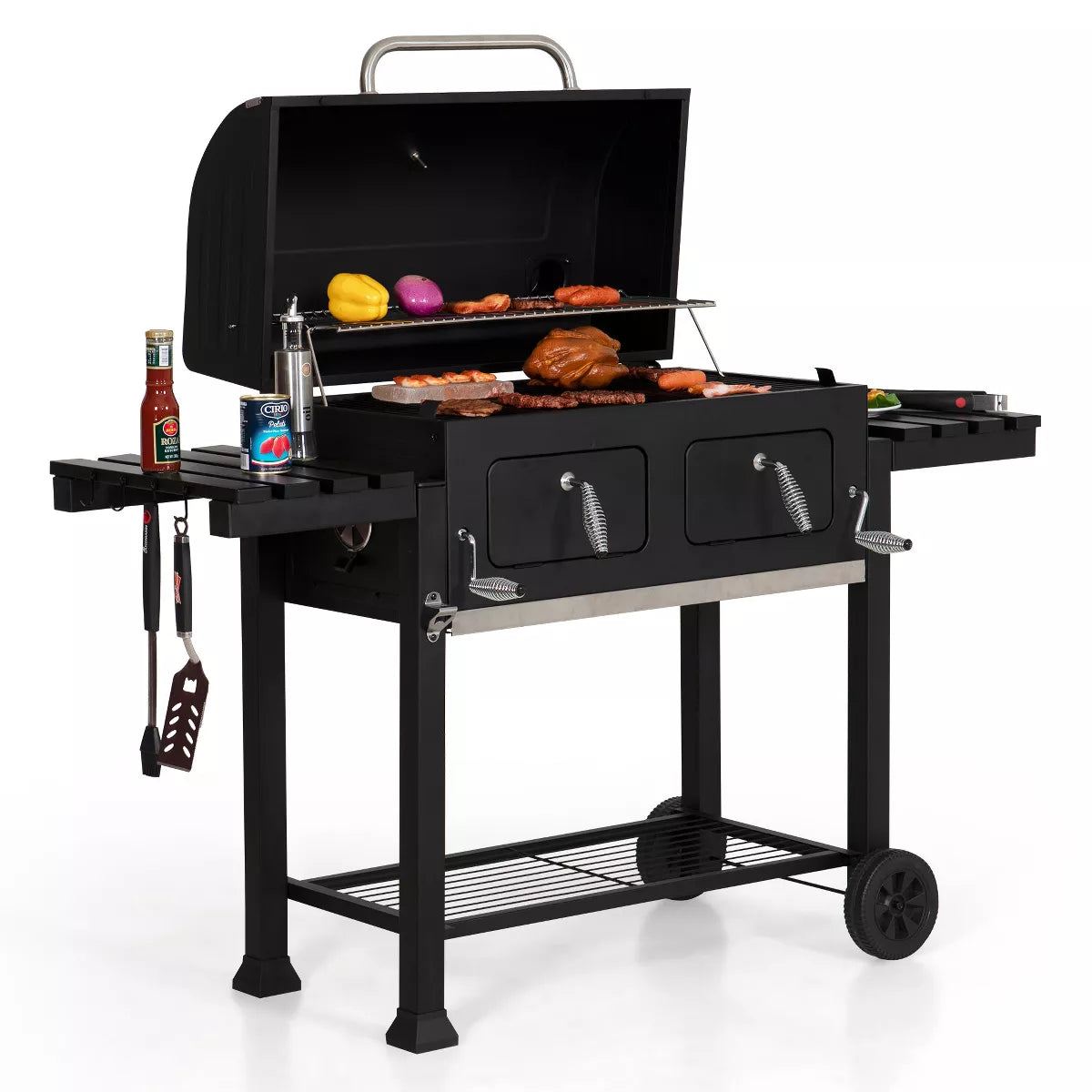 Extra Large Charcoal BBQ Grill Cooking Area, Adjustable Charcoal Trays ...