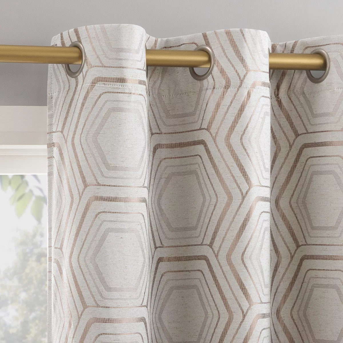 Brevick Geometric Faux Linen 100% Blackout Grommet Curtain Panel