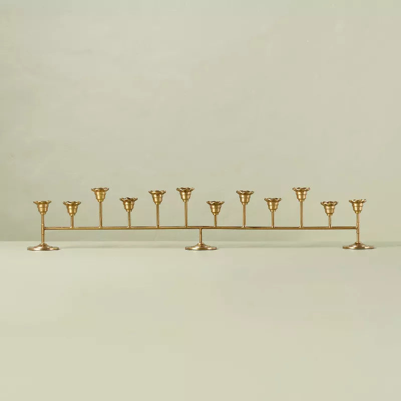 12ct Oversized Metal Taper Candelabra Antique Brass - Aluminum & Iron, Farmhouse Style, Indented Base (Copy)