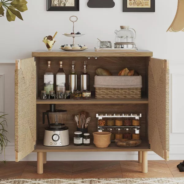Natural Storage Cabinet, Sideboard Storage Cabinet with 2 Doors & Adjustable Shelf, Light Brown Accent Cabinet for Hallway