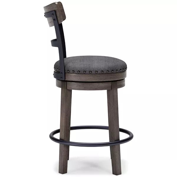 Caitbrook Counter Height Barstool Gray - Polyester Upholstery, Nailhead Trim, Swivel Seat