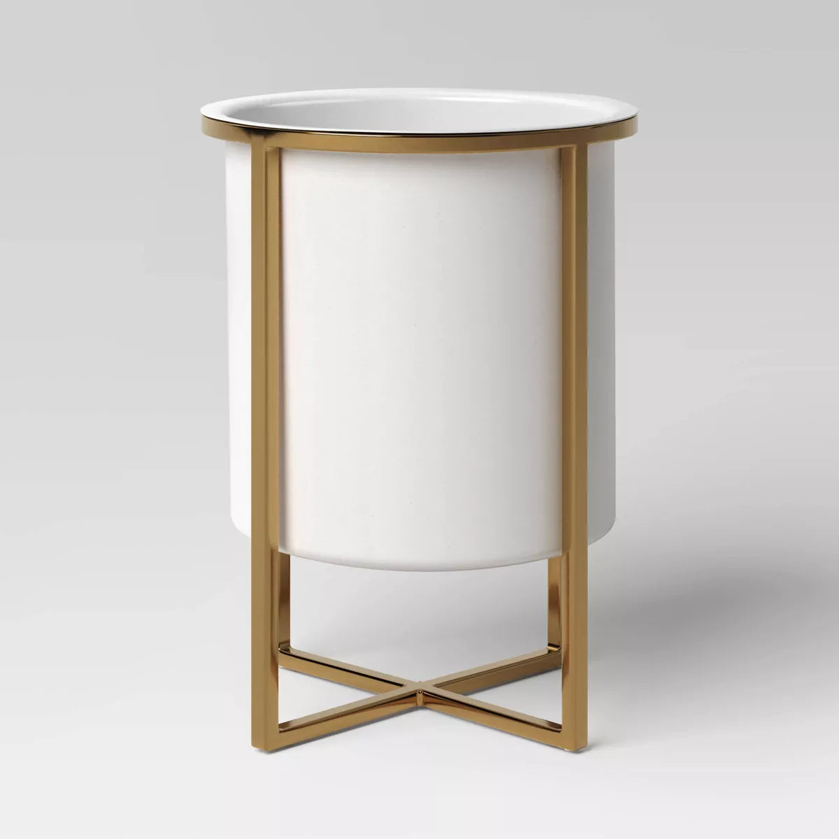 2pc Iron Indoor Outdoor Planter Pot with Stand White/Brass