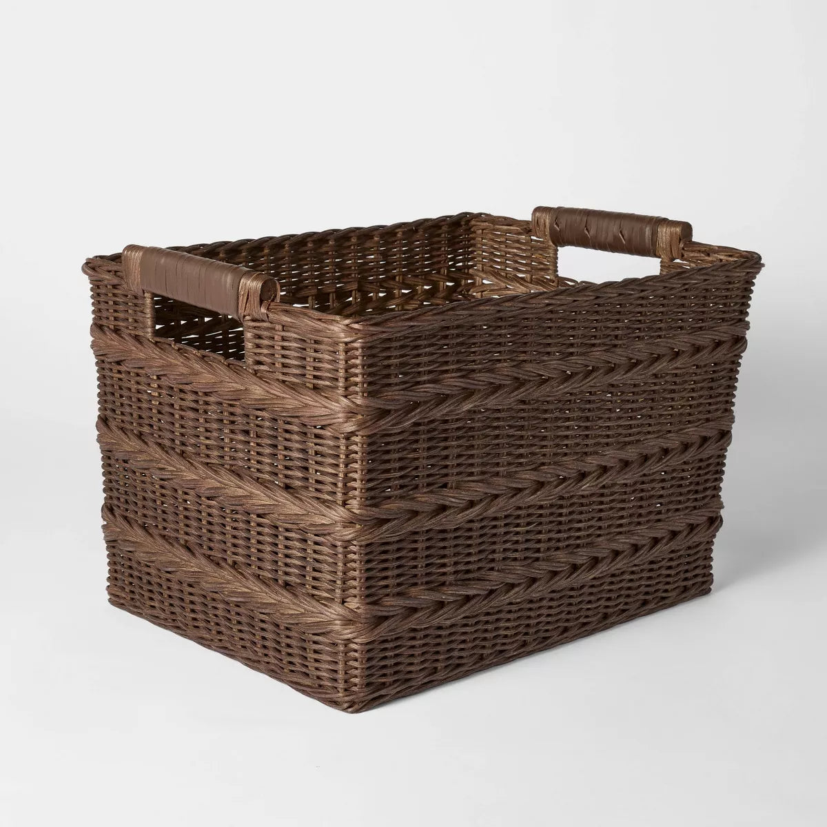 Rectangle Rattan Decorative Basket Dark Brown - FSC Certified Wicker Storage, Spot Clean