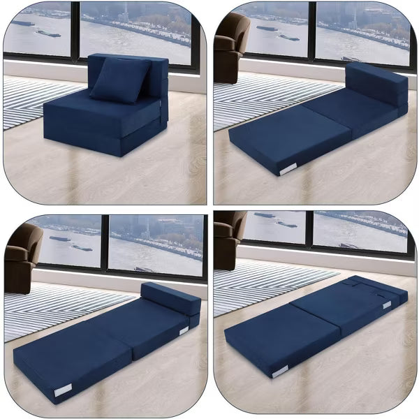 Single-Size Folding Sofa Bed w/Memory Foam - Blue SHOWROOM ITEM