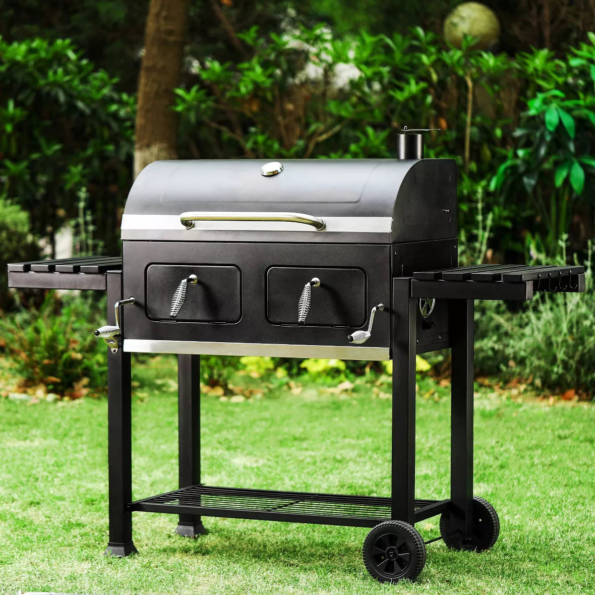 Extra Large Charcoal Grill & Cooking Area: BBQ Outdoor Cooking, Dual Tray System