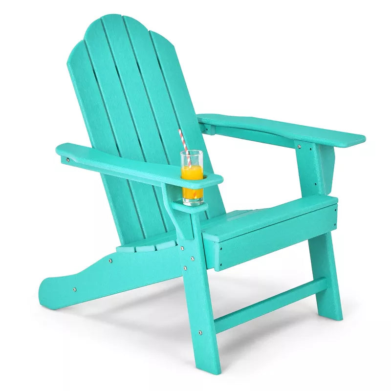 Patio Adirondack Chair Weather Resistant W/Cup Holder Turquoise