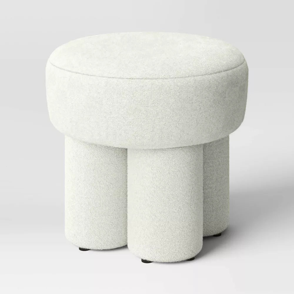 Boucle Fully Upholstered Accent Ottoman Stool SHOWROOM ITEM
