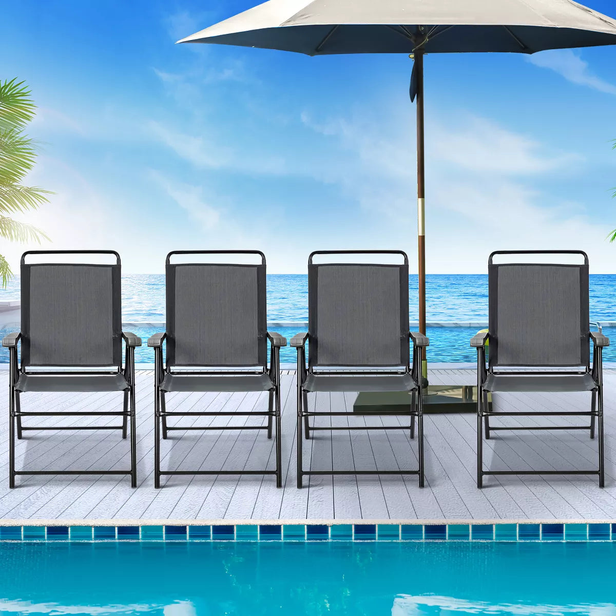 4PCS Outdoor Patio Folding Chair W/Armrest Portable Camping Lawn Garden