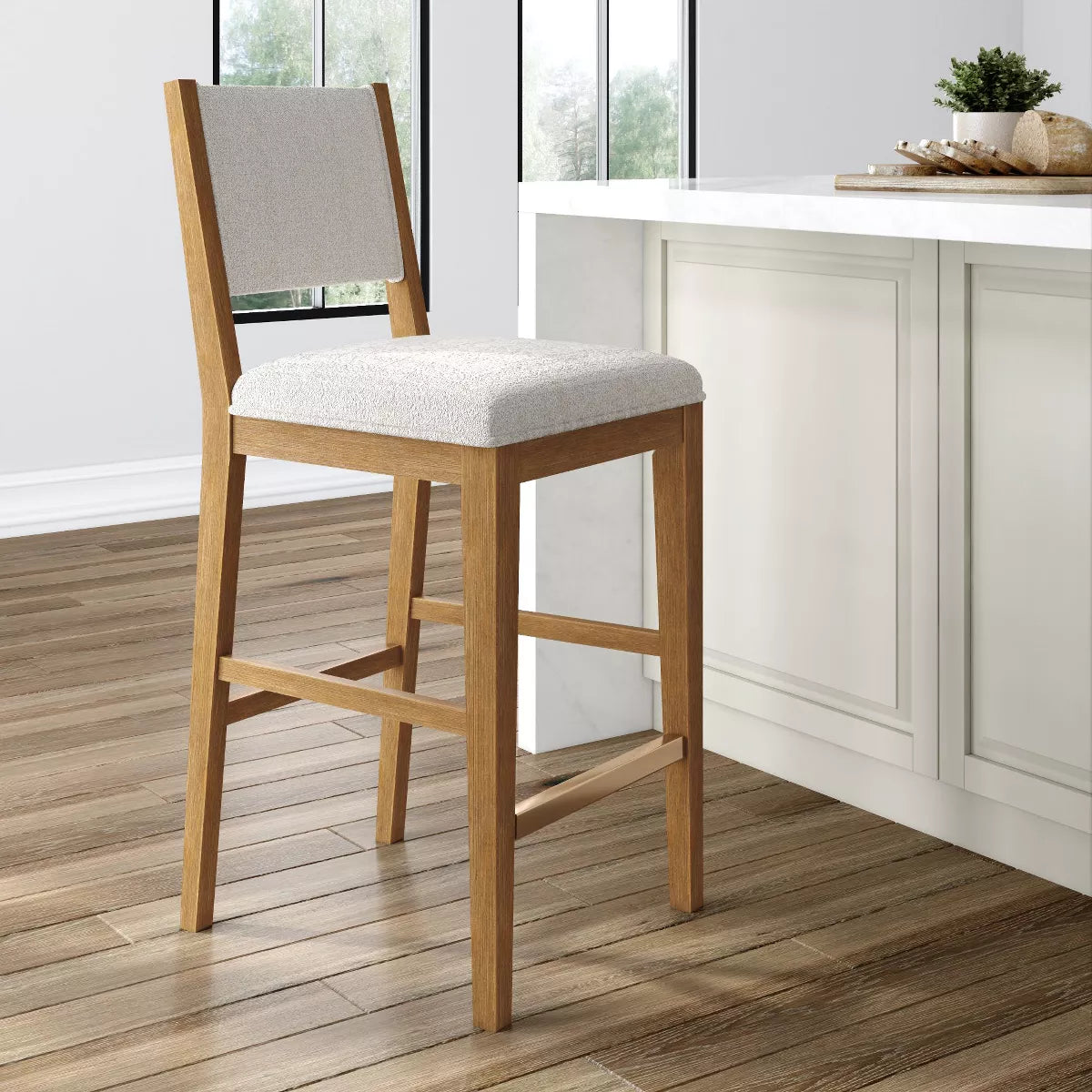 Counter Bar Stool, Solid Wood Modern Kitchen Stools with Cushion