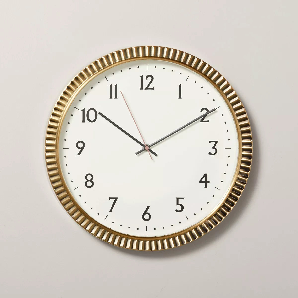 Pleated Brass Round Analog Wall Clock Antique Finish