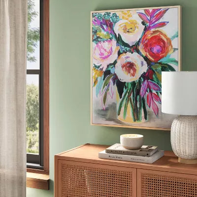 Colorful Floral Framed Canvas Natural