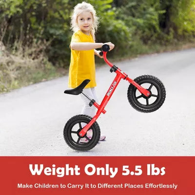 Kids Balance Bike No Pedal Training Bicycle w/Adjustable Handlebar & Seat Red