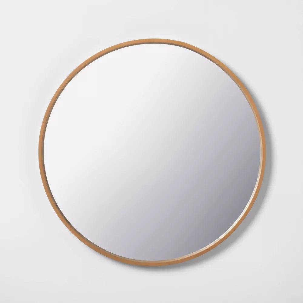 Round Wood Framed Wall Mirror