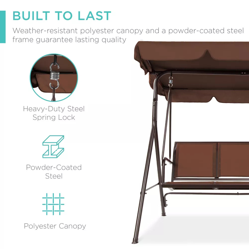 2-Seater Outdoor Adjustable Canopy Swing Glider Patio Bench