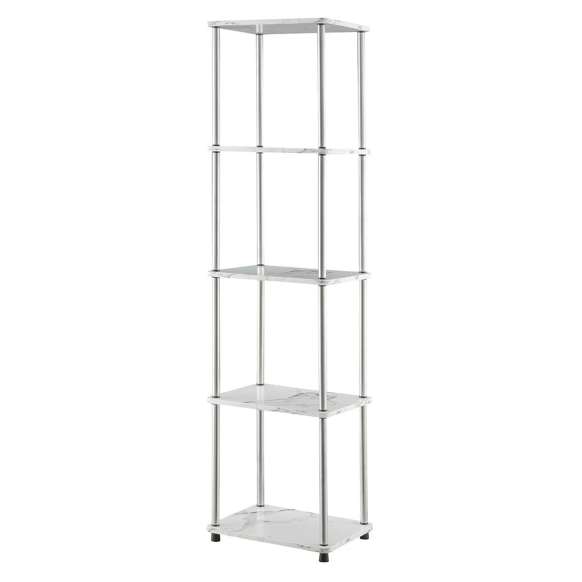 63.25" No Tools 5 Tier Tower - Faux White Marble/ Chrome SHOWROOM ITEM