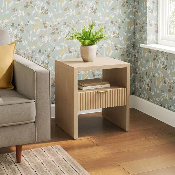 Groove Dowel Accent Table with Shelf Natural Wood