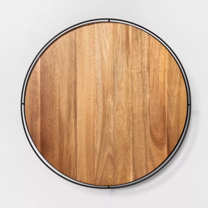 Wooden Lazy Susan with Metal Trim Brown/Black