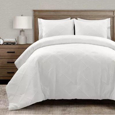 3 Pieces Diamond Geo Gacquar Comforter Bedding Set White - King