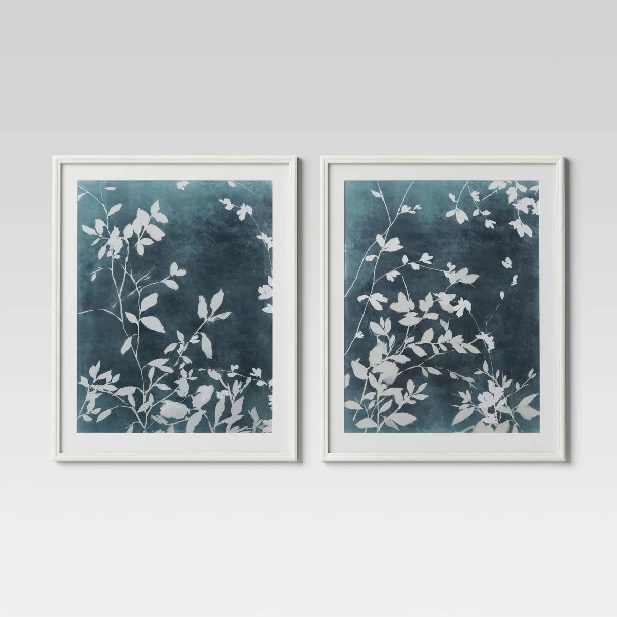 (Set of 2) All Over Floral Framed Posters - Spring Botanical Nature Wall Art, White Frame