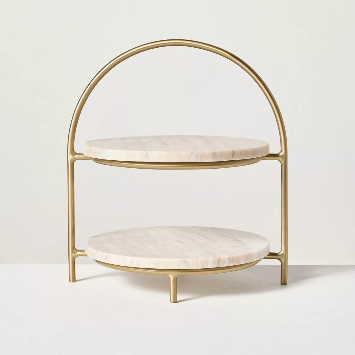 Tiered Marble and Brass Serving Stand Warm Beige - Farmhouse Kitchen Two-Tier Tray