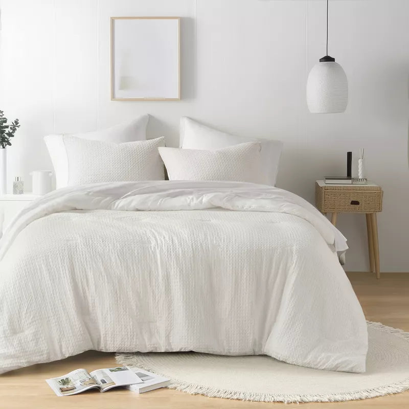 3Pcs Woven Waffle-Weave Knit Comforter Sets, Chic Vintage Style Boho Bed Set for All Season, Premium Breathable Bedding for Luxury Decor Style - King/California King