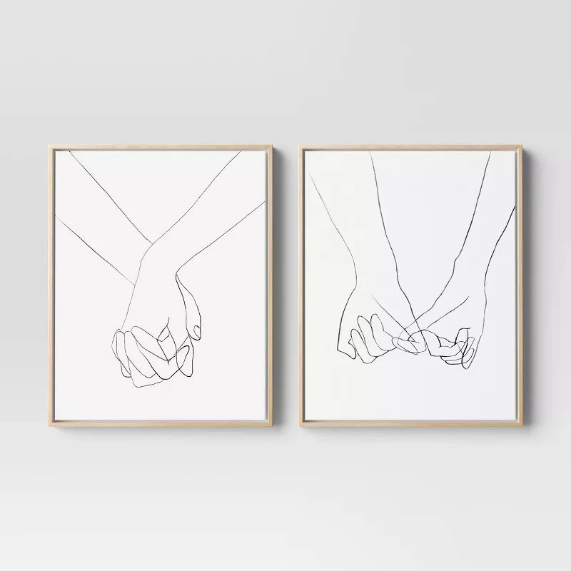 (Set of 2) Hands Framed Canvas - Modern Wall Art, Vertical Orientation, Sawtooth Back