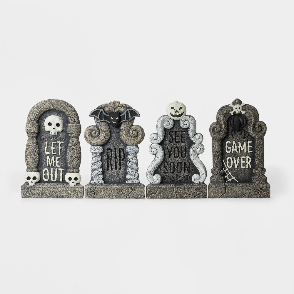 4pk Black and White Foam Halloween Decorative Tombstone Set, final cut