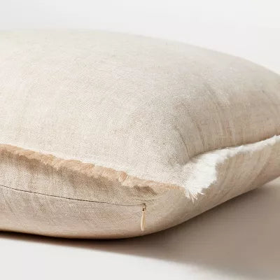 Oversized Reversible Linen Square Throw Pillow with Frayed Edges